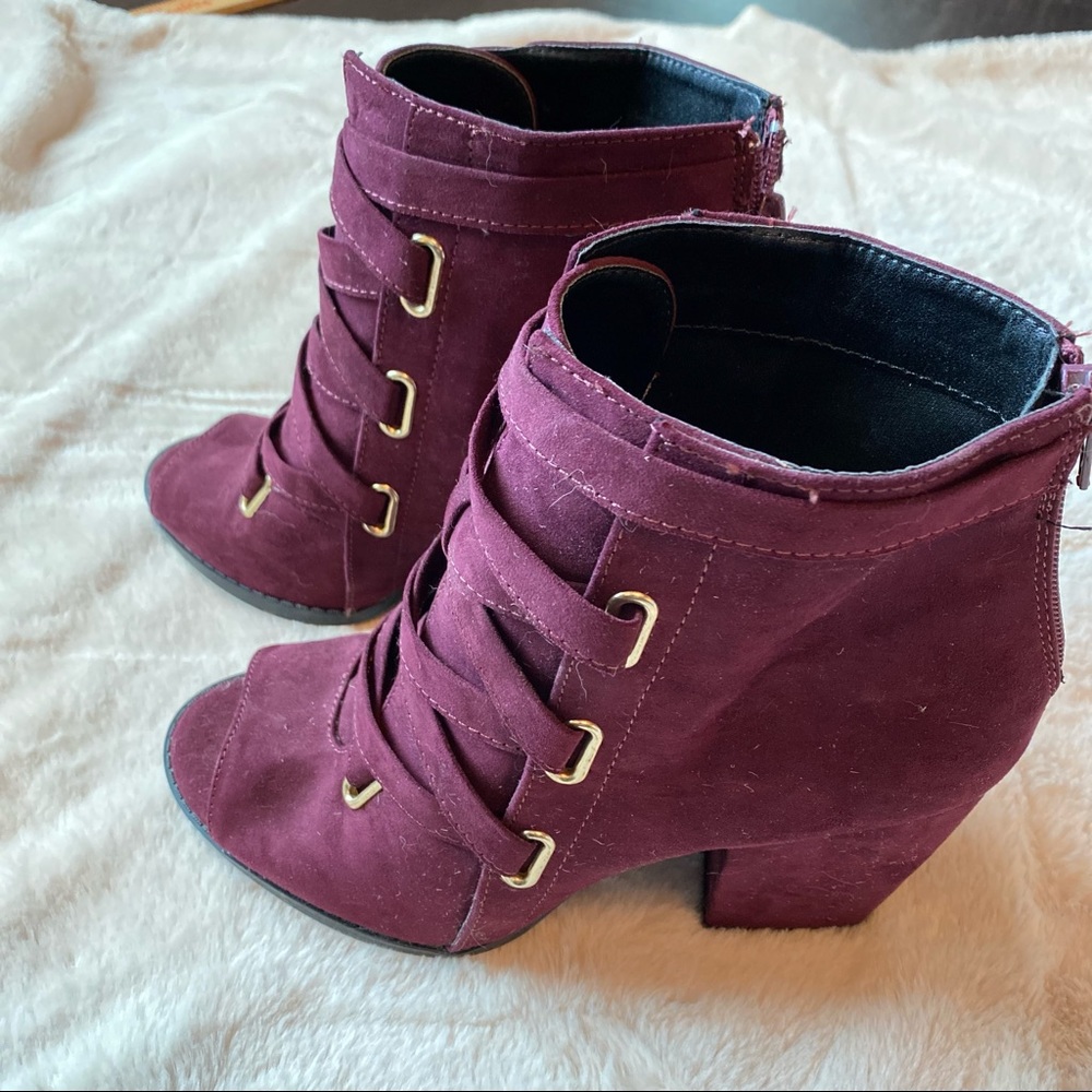 Peep toe booties suede block heels - Picture 3 of 4